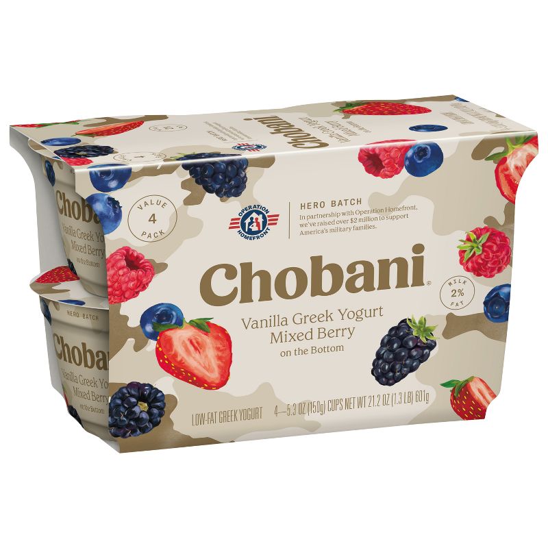 Chobani Mixed Berry on the Bottom Low-Fat Vanilla Greek Yogurt - 4ct/5.3oz Cups, 3 of 14