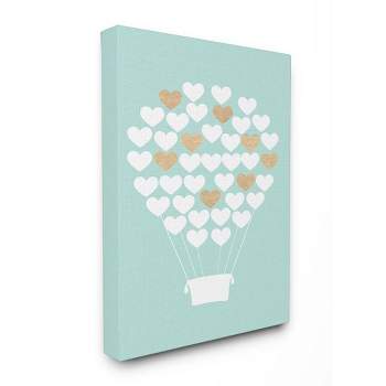 16"x1.5"x20" White Gold Teal Heart Hot Air Balloon Stretched Canvas Kids' Wall Art - Stupell Industries