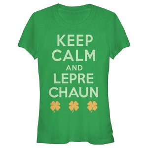 Juniors Womens Lost Gods St. Patrick's Day Keep Calm and Leprechaun Retro T-Shirt - 1 of 4