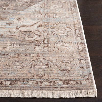 Ivory and Brown Flat Woven Synthetic Runner Rug, 2'2" x 8'