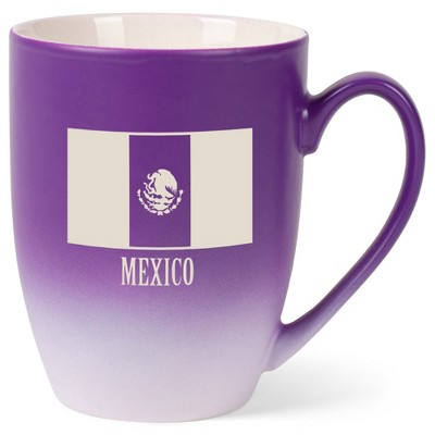 Elanze Designs Mexico Mexican Flag 12 Ounce Ceramic Laser-Etched Engraved Drinkware Mug, Purple and White Ombre