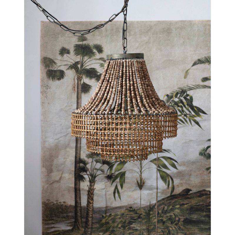 Storied Home Metal Rattan and Wood Bead Chandelier Brown, 4 of 13