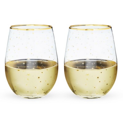 Gold Rim Celestial Pattern Stemless Wine Glass Set