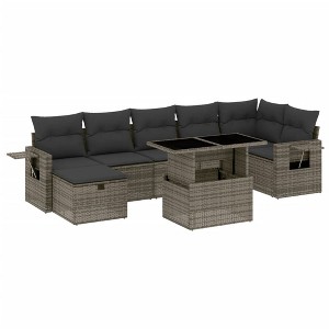 vidaXL 8 Piece Patio Sofa Set with Cushions Gray Poly Rattan - without storage - 1 of 4