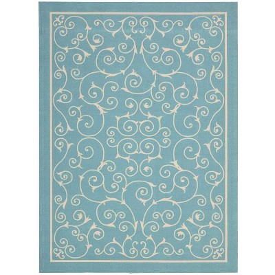 Light Blue Floral Synthetic Indoor/Outdoor Area Rug 4' x 6'