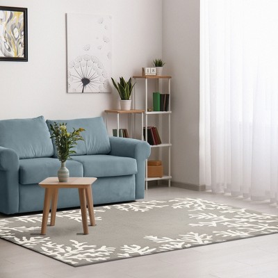 Coral Elegance 5' x 7' Rectangular Hand-Tufted Synthetic Rug in Coral and Silver