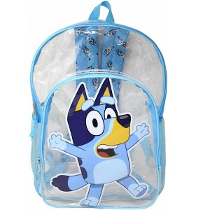 Bluey 16" Clear Backpack for Kids, Transparent Bag with 2 Side Mesh Pockets - 1 of 2