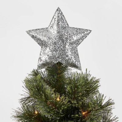 7.5in Unlit Glitter Fabric Star Tree Topper Silver - Wondershop™
