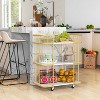 Tangkula 3 Rolling Bar Cart Gold 3-Tier Kitchen Utility Cart Steel Frame w/ Marble-Finish Top & Convenient Handle Lockable Casters Metal Serving Cart - 4 of 4