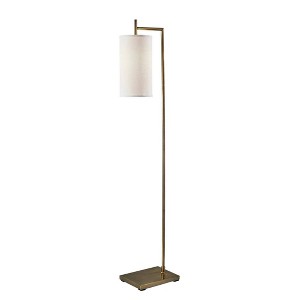 Adesso Zion Floor Lamp Antique Brass: Mid-Century Modern, White Textured Drum Shade, ETL Listed - 1 of 3