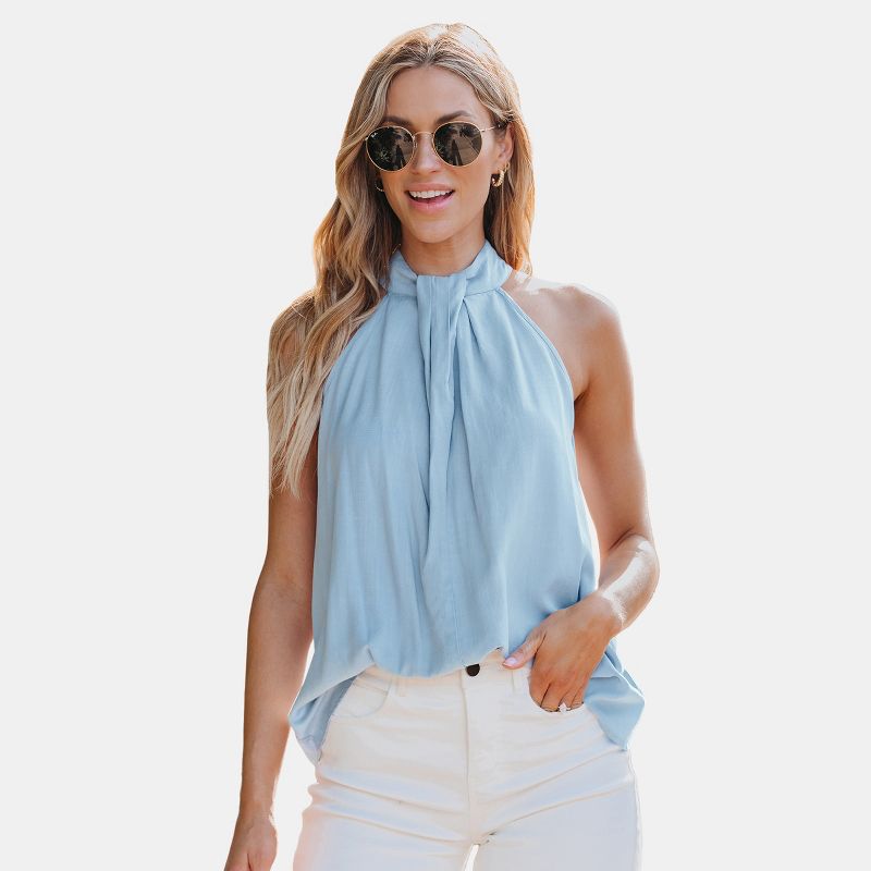 Women's Baby Blue Pleated Sleeveless Top - Cupshe, 1 of 6