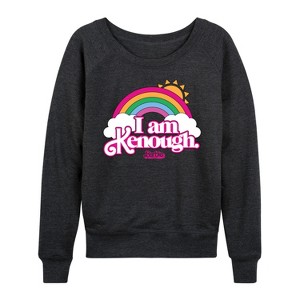 Women's - Barbie - I Am Kenough Rainbow Clouds Lightweight French Terry Wide Neck Long Sleeve Shirt - 1 of 4