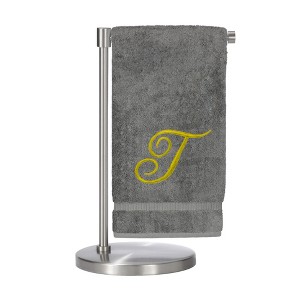 BC BARE COTTON Monogrammed Bath Towel, Personalized Gift, 27 x 54 inches - Set of 1 - Gray - Gold Script - 1 of 4