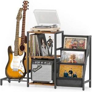 MOEPISY Record Player Stand, Guitar Stand for Acoustic, Electric Guitar, Bass with Amp Stand Brown - 1 of 4
