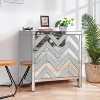 Gulches Modern M Shape Storage Cabinet with Mirror Trim, Silver - 3 of 4