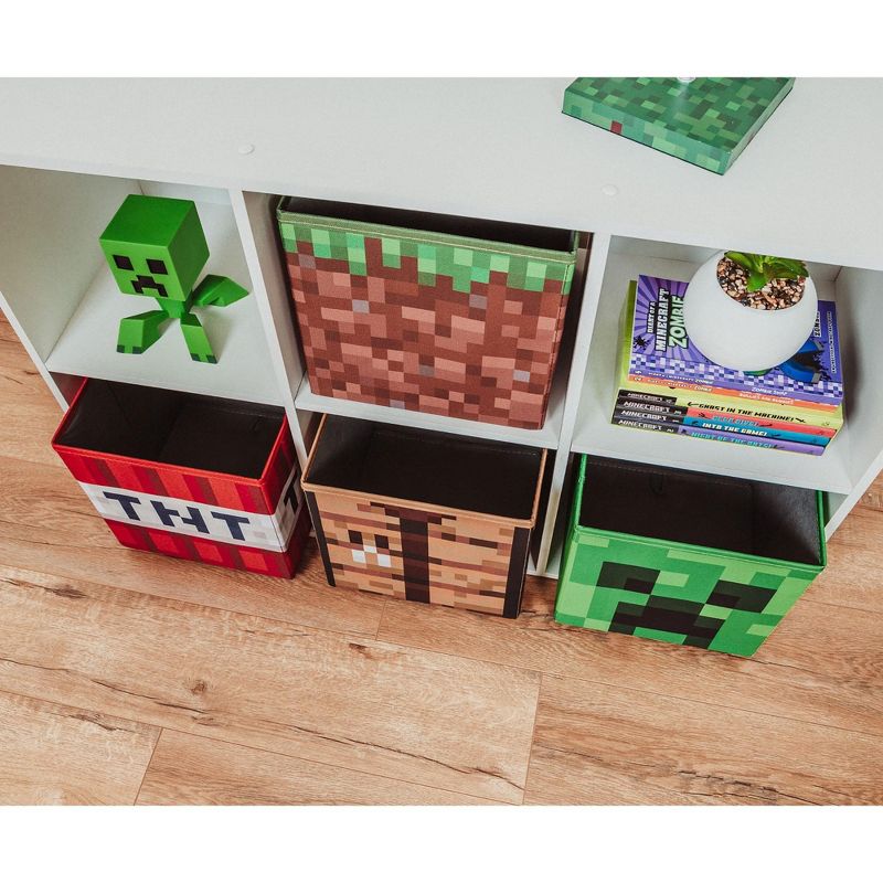 Ukonic Minecraft 10-Inch Storage Bin Organizer Set | Creeper, TNT, Grass, Craft Table, 6 of 9