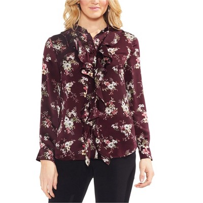 Vince Camuto Womens Delicate Bouquet Floral Button Down Blouse