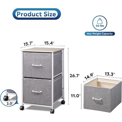 Light Gray Fabric and Steel 2-Drawer Mobile File Cabinet with Wooden Top