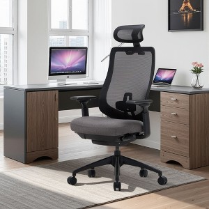 High Back Mesh Office Chair with Adjustable Headrest, 4D Armrests, Lumbar Support, Sliding Seat & Tilt Lock, Comfortable Executive Desk Chair - Black - 1 of 4