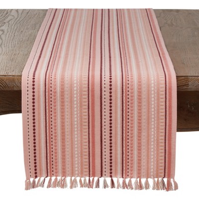 Saro Lifestyle Fringed Edge Table Runner With Stitched Pattern, 13"x72", Salmon