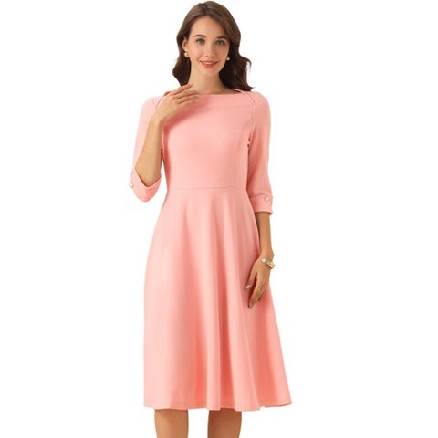 Женские платья INSPIRE CHIC Women's 3/4 Sleeve Elegant Boat Neck Wear to Work Dress Large Pink