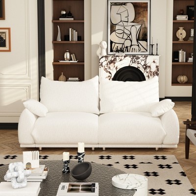 Famapy Living Room Sofa Teddy Velvet Cloud Sofa Loveseat High Resilience Sponge White