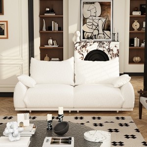 Famapy Living Room Sofa Teddy Velvet Cloud Sofa Loveseat High Resilience Sponge White - 1 of 4