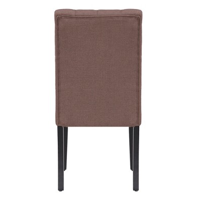 Brown Linen Upholstered Parsons Side Chair with Wood Legs