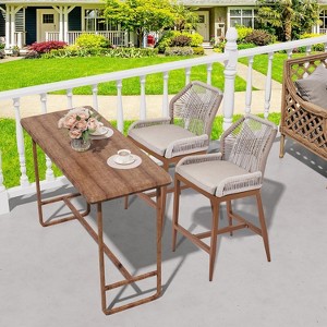 2PCS Modern Wicker Rattan Patio Bar Stools with Backrest, Ergonomic Comfort Design, Bohemia Style for Patio, Garden, Kitchen - 1 of 4