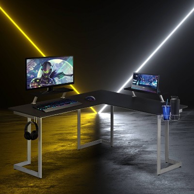 Techni Sport Warrior L-Shaped Gaming Desk with Cup Holders and Headphone Hook