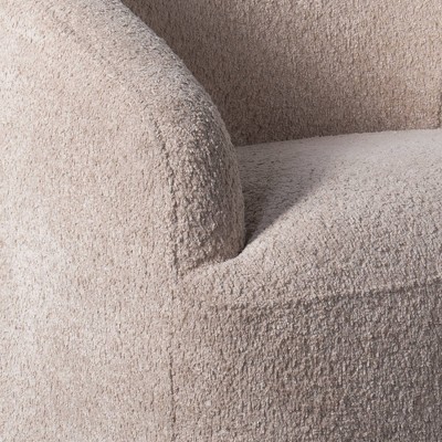 Beige Barrel Swivel Accent Chair with Wood Base