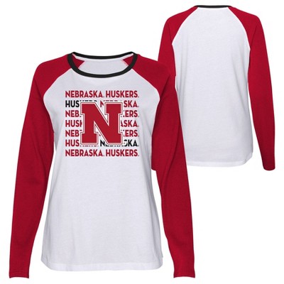 Lids Nebraska Huskers Women's Maritime Striped Raglan Long Sleeve T-Shirt -  Heathered Gray/White