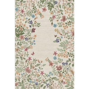 Modern Floral Area Rug Machine Washable Low Pile Stain Non Slip Farmhouse Aesthetic Printed Floor Rug for Living Room Bedroom Kitchen Bathroom - 1 of 1
