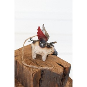 Kalalou Flying Pig Ornament Set (M2) – Recycled Iron Christmas Decorations, Set of 4 - 1 of 3
