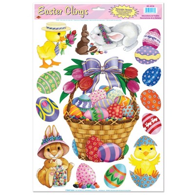 Beistle Easter Basket & Friends Clings, 12" x 17" Sh, (20/Pkg) Multicolored