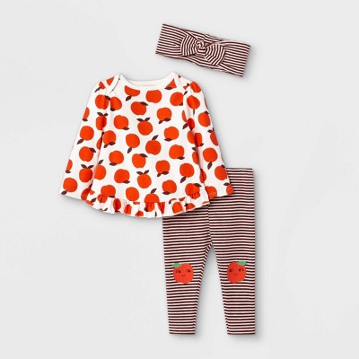 Baby Girls' 3pc Apple Knit Long Sleeve Top & Bottom Set with Headband - Cat & Jack™ Cream 3-6M