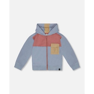 Deux par Deux Boy French Terry Full Zip Hoodie Sweatshirt Pale Blue and Dark Old Rose - 1 of 4