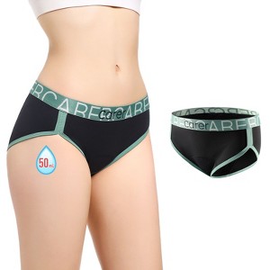 CARER Period Underwear for Women Girl Leak-proof Panties for Women Incontinence Menstrual Hipster - Mild Absorbency (Black) S - 1 of 4