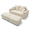 VYNXARIA Loveseat with Ottomans,Corduroy Fabric Modular Sectional Sofa,Comfy Deep Plush Couch with Ottomans and Two Pillows,Cream - 3 of 4