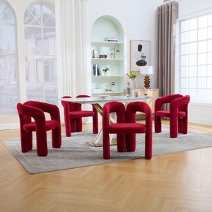 MAYEERTY Modern Soft Chenille Accent Chair - Open Back 3-Leg Barrel - Comfy Dining Set of 2 (Beige) - 1 of 4