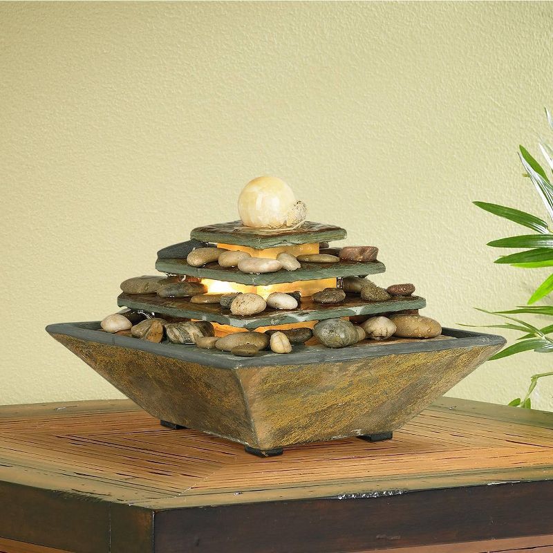 John Timberland Four Tiers Rustic 4 Tier Slate Stone Indoor Tabletop Water Fountain with LED Light 9" for Table Office Desk Home Bedroom Living Room, 2 of 7