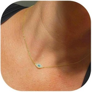 Evil Eye Necklace: 14K Gold Plated Blue CZ Diamond Boho Pendant for Women, Protection Gift - 1 of 4