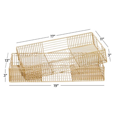 Gold Rectangular Metal Wire Tray Set of 2