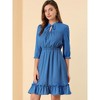 Allegra K Women's Solid Ruffle Hem 3/4 Sleeve A-Line Smocked Short Chiffon Dress - 2 of 4