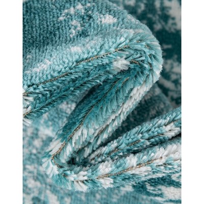 Turquoise and White Synthetic Bohemian Area Rug