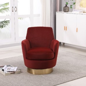 CAVINAS Swivel Chair, Swivel Accent Chair, Round Barrel Chairs with Gold Stainless Steel Base, Armchair for Living Room, Reading Chairs for Bedroom - 1 of 4