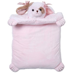 Bearington Baby Wiggles The Puppy Pink Tummy Time Mat, 30x23in Baby Playmat, Soft Plush Animal Blanket, Puppy Dog Baby Decor - 1 of 4