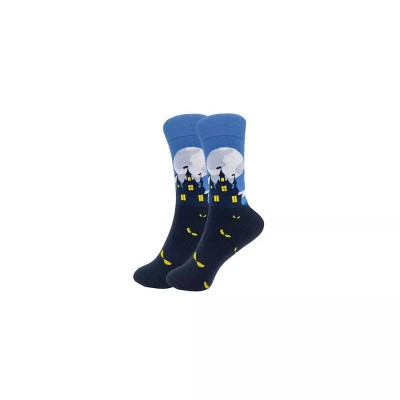 Haunted House by the Moon Socks (Men's Sizes Adult Large) from the Sock Panda Great for Halloween