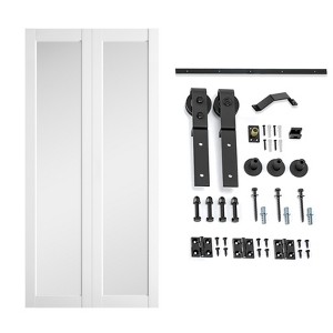 SMARTSTANDARD Bifold Barn Door 84 in. 1-Lite Mirror Glass MDF Bi-fold Sliding Closet Doors with Hardware Kit Included, Predrilled - 1 of 1
