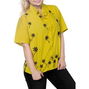 LA LEELA Women's Summer Casual Solid Hawaiian Blouse Shirt T-Shirt Blouses Button Up Short Sleeve Dress Tee Shirts Tops for Women - 1 of 4